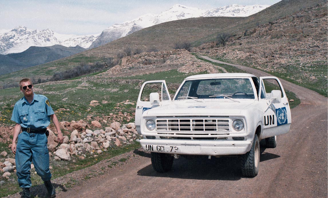 Dansk FN-vagt ved missionen UNGCi i Irak.