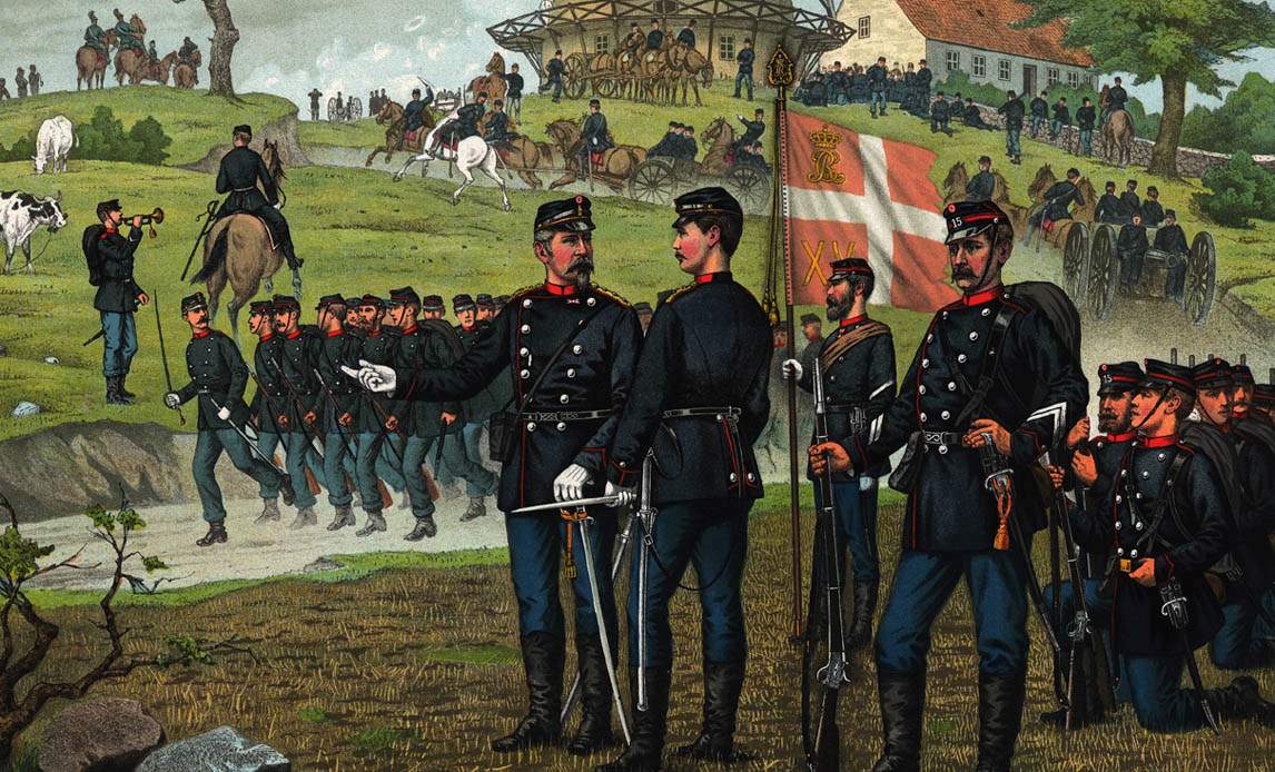 Den Danske Hær og Flåde. Tegning af Gustav Brock, 1886. Fodfolket. Foto: Forsvaret.