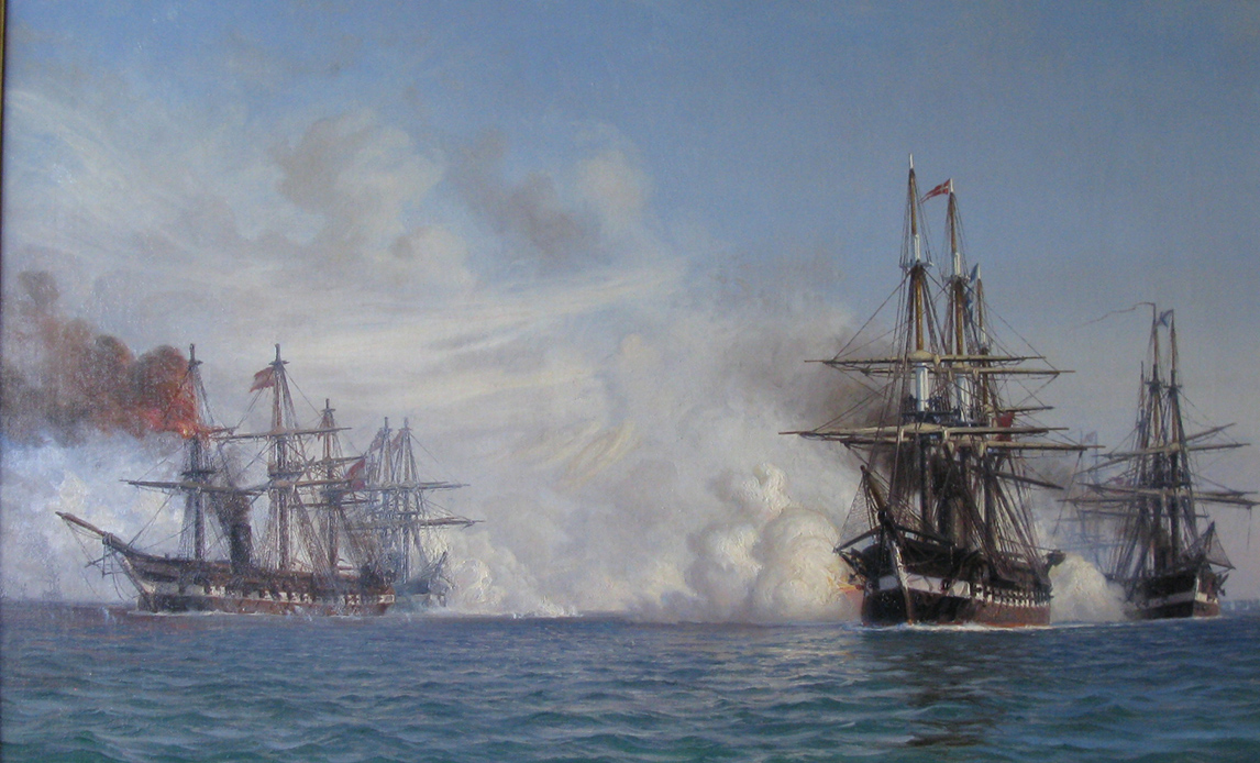 Slaget ved Helgoland 9. maj 1864, hvor en dansk eskadre slår en østrigsk-preussisk eskadre. Vilh. Arnesen, Forsvaret.