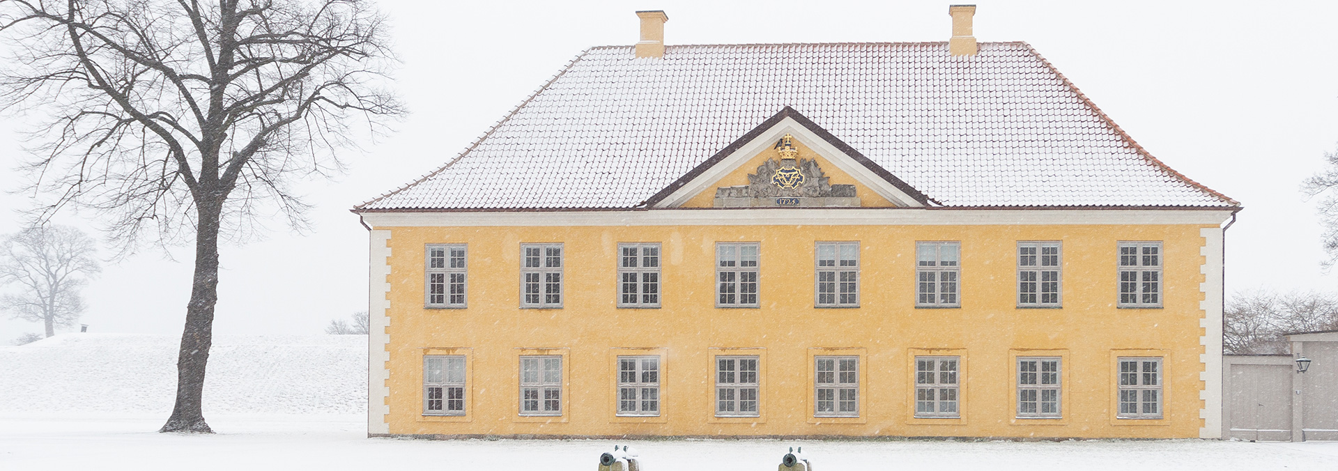 Kommandantgården dækket af sne i februar 2018